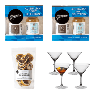 Gin Martini Gift Pack, Martini cocktail, Martini glasses, Martini garnish, Gin Martini, Gin, Vermouth, gin crystal glass, dehydrated citrus